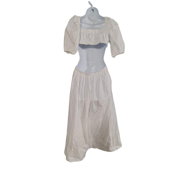 STAUD Carina Poplin Puff Sleeve Cutout Dress in White M - Picture 3 of 12